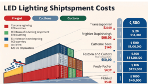 detailed breakdown of led lighting shipment costs from china with freight containers and customs documentation