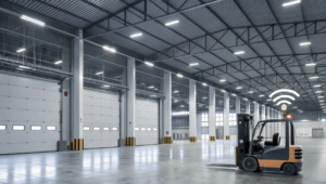 smart led system with iot sensors installed in a modern industrial warehouse